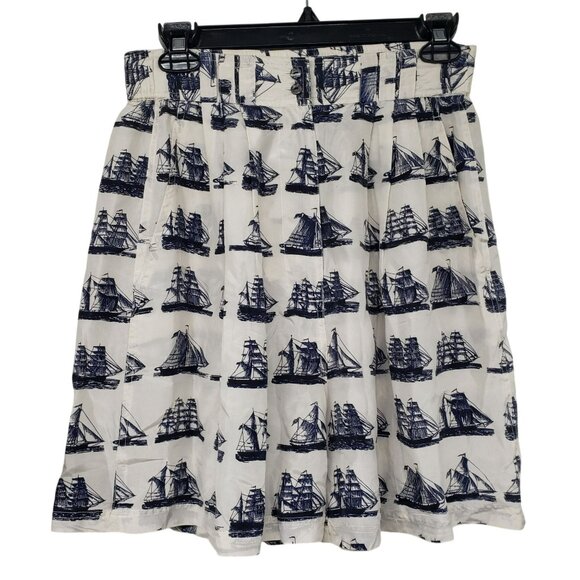 Vintage Whistles White Blue Nautical Sailboat Toile Print Silk Blouse Shorts Set - Picture 8 of 16